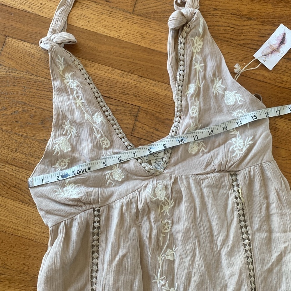 NWT Jessica Simpson Beige Sundress Tie Shoulder Bohemian Embroidered Dress Sz M - Picture 11 of 14